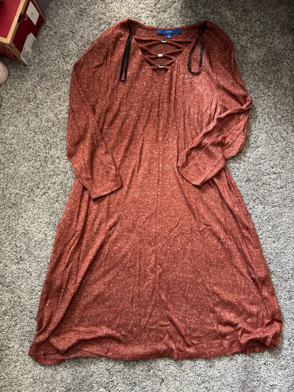 Apt. 9 Rust Lace-Up V-Neck Long Sleeve Dress